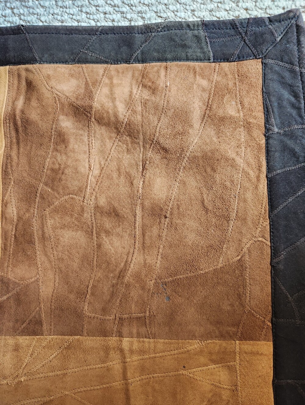 Rustic Patchwork Leather Rug - Brown - Picture 3 of 6